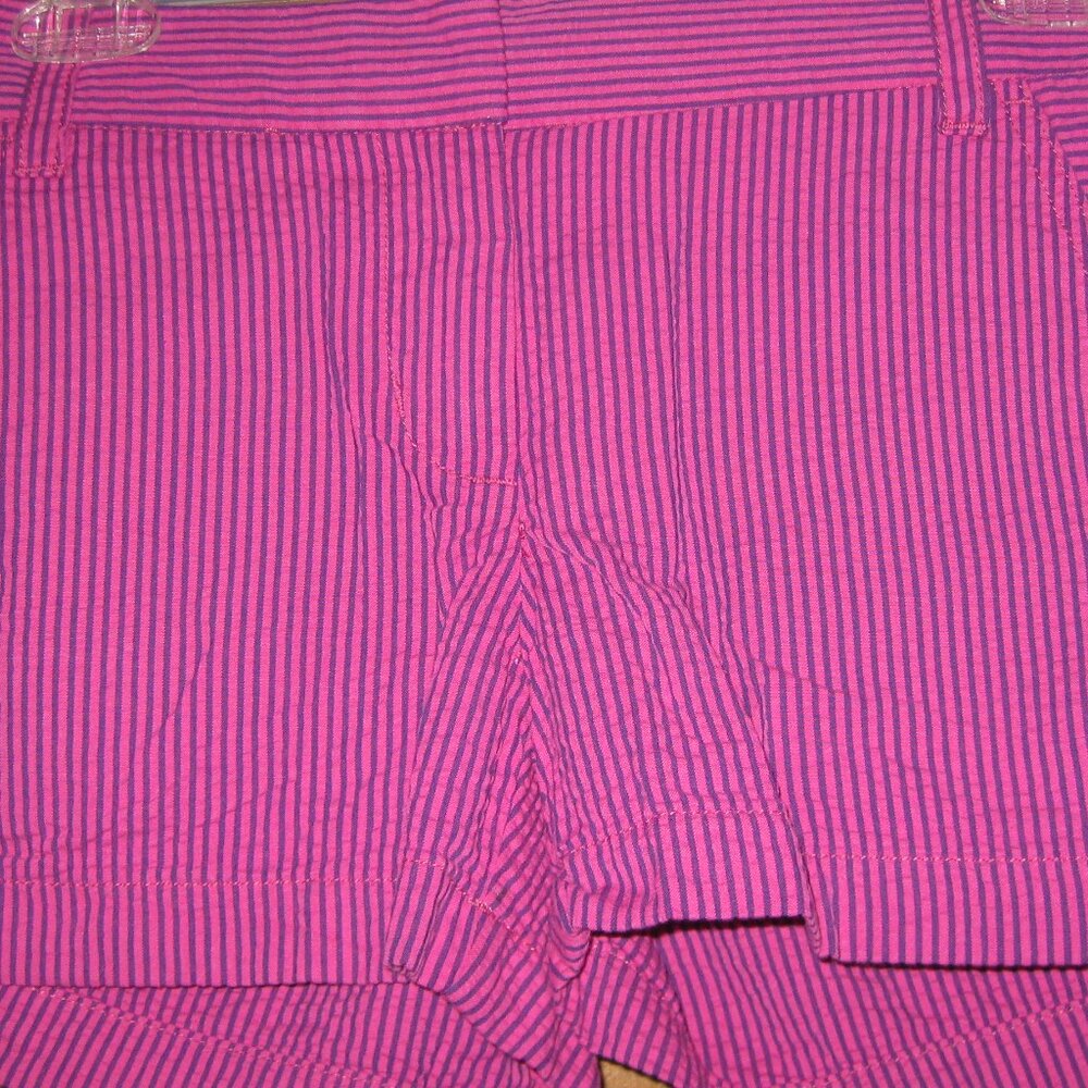 NWT J Crew purple/blue seersucker pinstripe cotton shorts, size 00